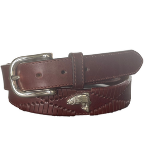 Brighton Men’s Woven Brown Leather Belt Fly Fishing Size 36 Silver Tone Buckle